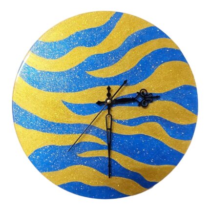 Sparkling Golden Blue Zebra Clock