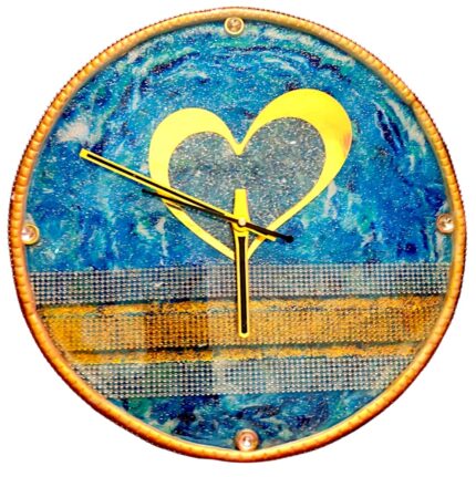 Golden Blue Heart Clock